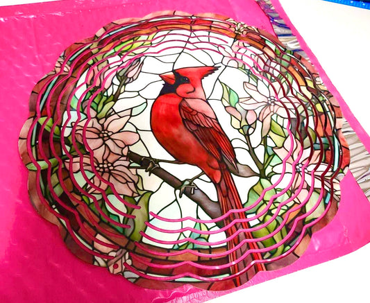 Stained glass cardinal wind spinner