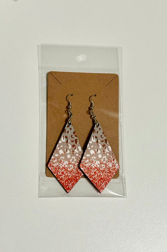 Sparkle coral leopard diamond shaped earrings