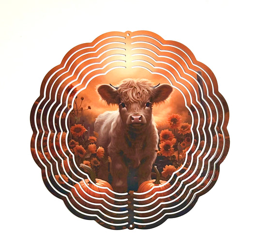 Fall highland cow wind spinner