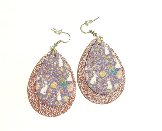 Easter Rabbit Faux Leather Glitter Earrings