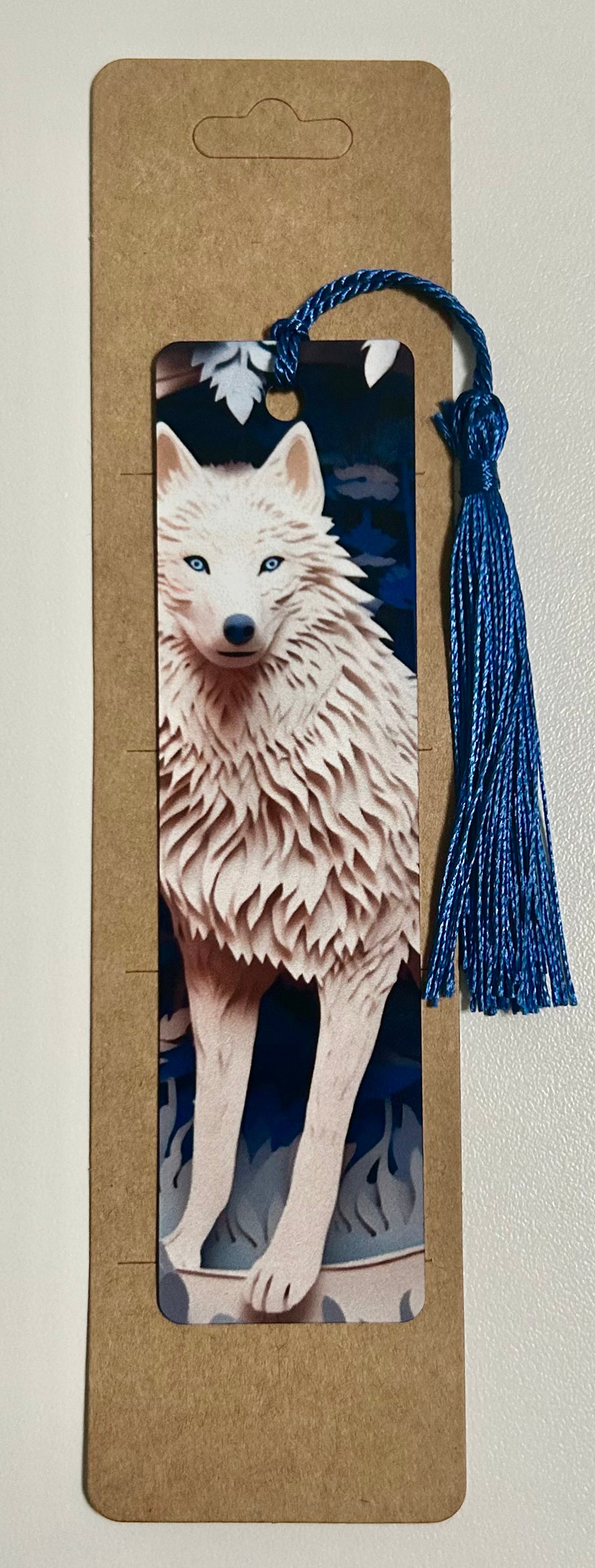 3D white wolf bookmark