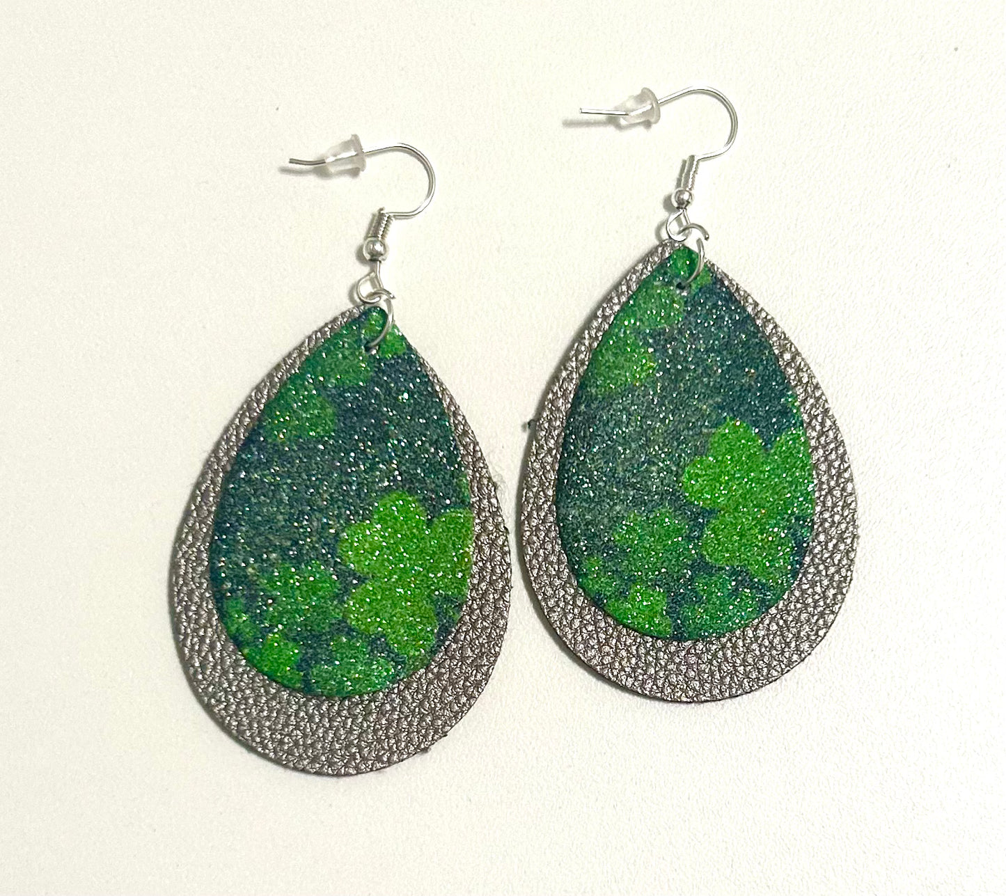 Four Leaf Clover Faux Leather Glitter Earrings