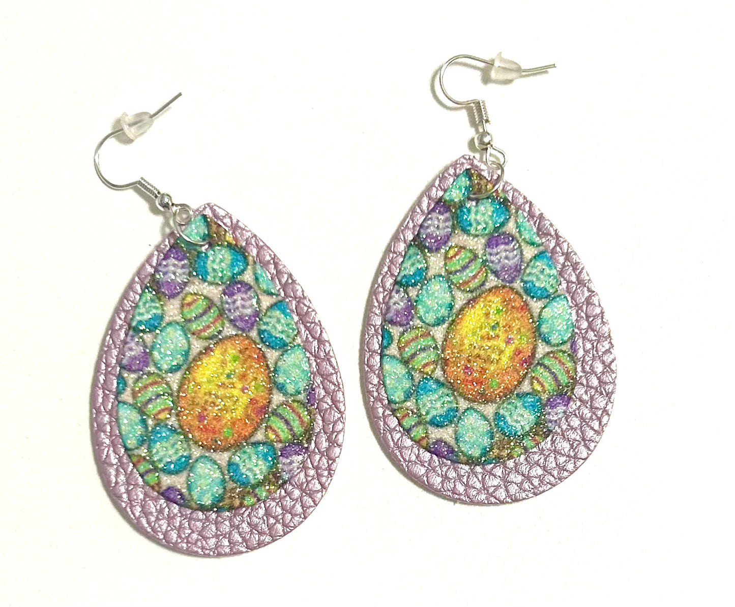 Easter Egg Faux Leather Glitter Earrings